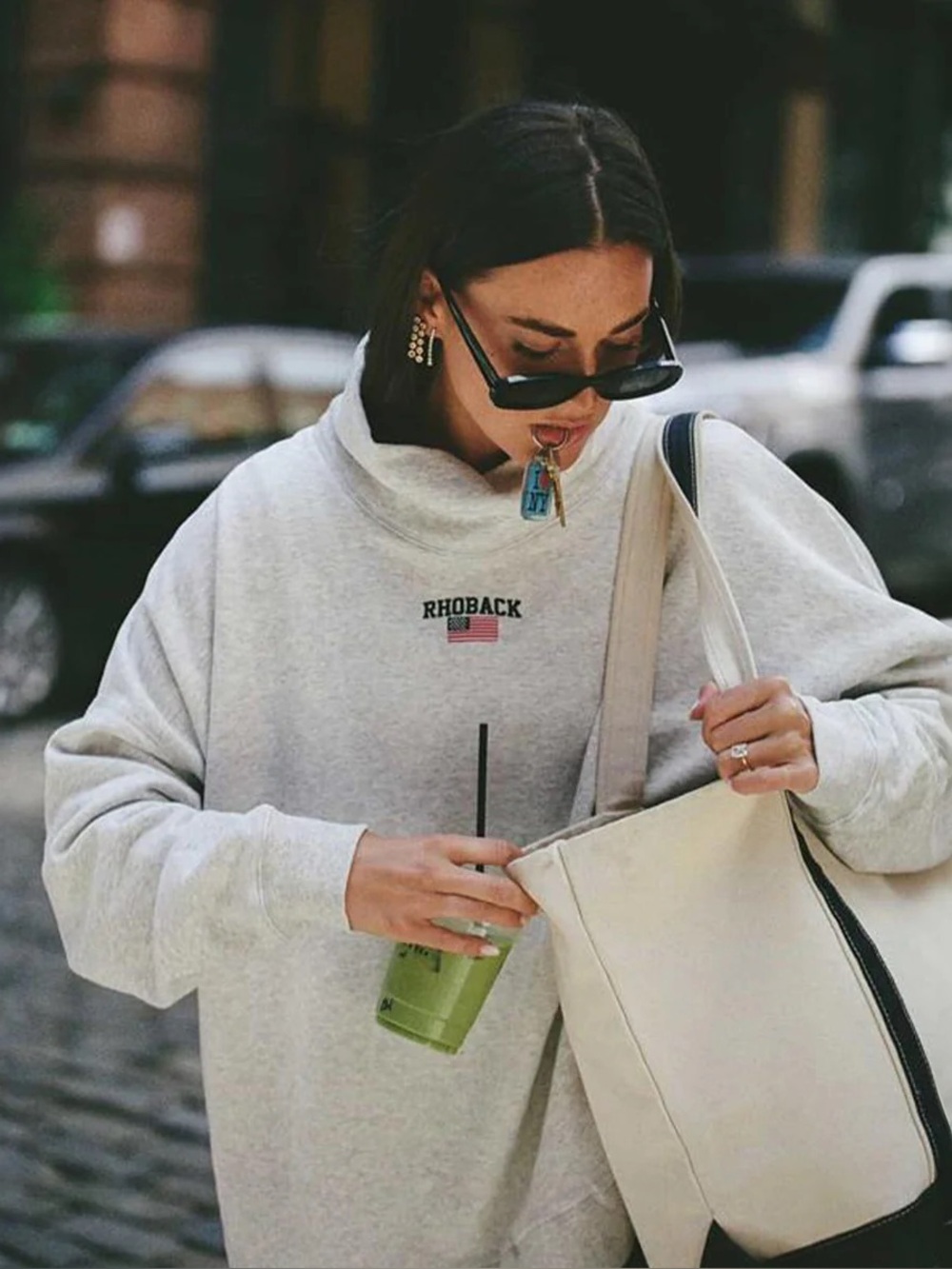 Rhoback Bedford Mockneck Sweatshirt Large Oversized Gray Pullover Americana
